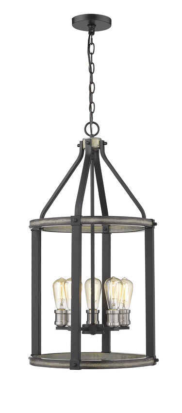 Z-Lite Kirkland 16" 5-Light Ashen Barnboard Steel Pendant Light