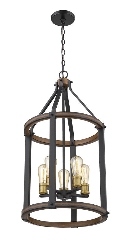 Z-Lite Kirkland 16" 5-Light Rustic Mahogany Steel Pendant Light