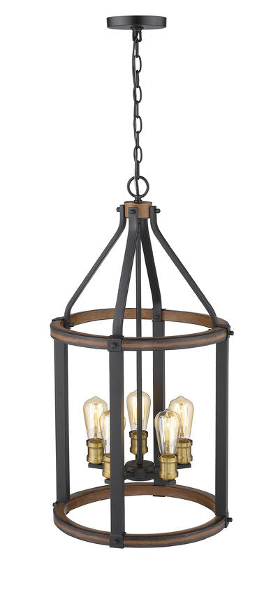 Z-Lite Kirkland 16" 5-Light Rustic Mahogany Steel Pendant Light