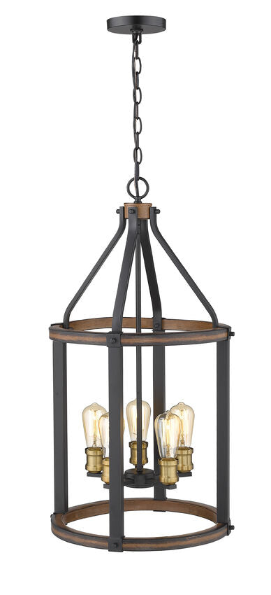 Z-Lite Kirkland 16" 5-Light Rustic Mahogany Steel Pendant Light