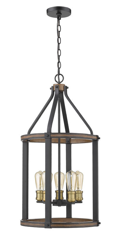 Z-Lite Kirkland 16" 5-Light Rustic Mahogany Steel Pendant Light