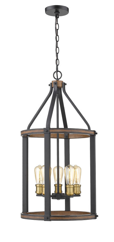 Z-Lite Kirkland 16" 5-Light Rustic Mahogany Steel Pendant Light