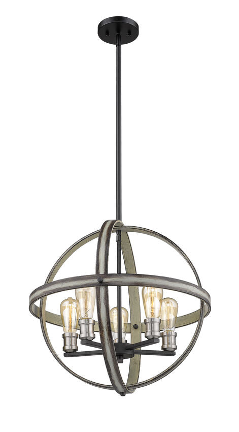 Z-Lite Kirkland 20" 5-Light Ashen Barnboard Geometric Steel Frame Pendant Light