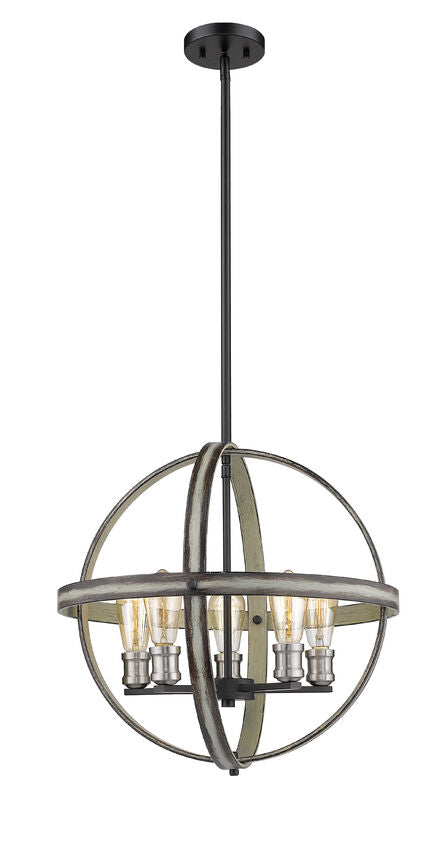 Z-Lite Kirkland 20" 5-Light Ashen Barnboard Geometric Steel Frame Pendant Light
