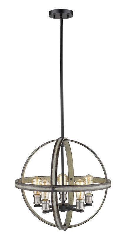 Z-Lite Kirkland 20" 5-Light Ashen Barnboard Geometric Steel Frame Pendant Light