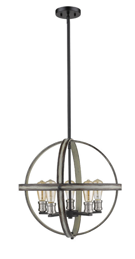 Z-Lite Kirkland 20" 5-Light Ashen Barnboard Geometric Steel Frame Pendant Light
