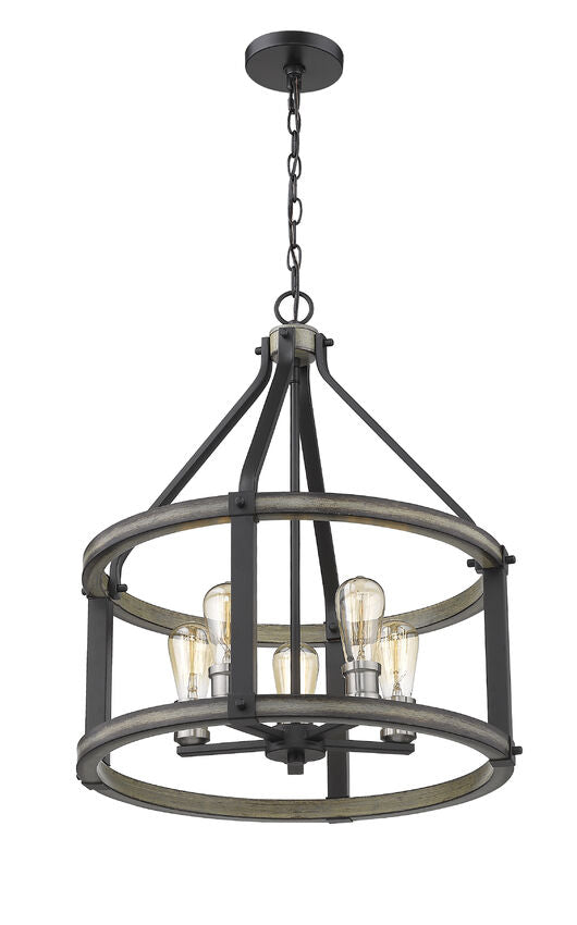 Z-Lite Kirkland 20" 5-Light Ashen Barnboard Steel Pendant Light