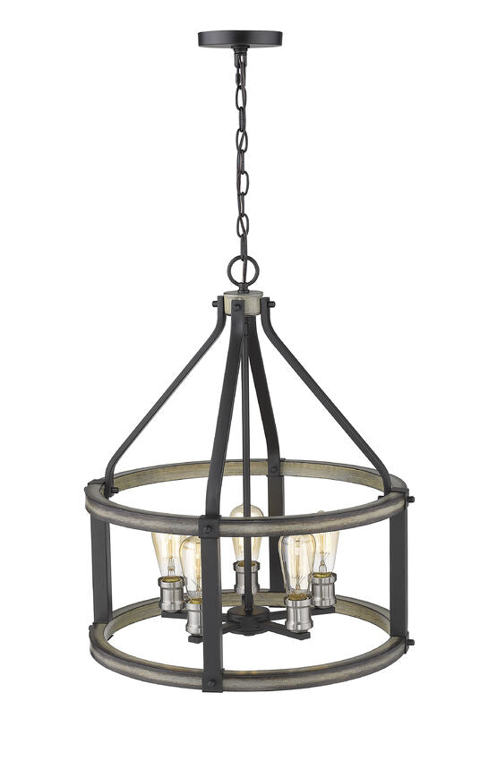 Z-Lite Kirkland 20" 5-Light Ashen Barnboard Steel Pendant Light
