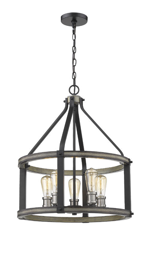 Z-Lite Kirkland 20" 5-Light Ashen Barnboard Steel Pendant Light