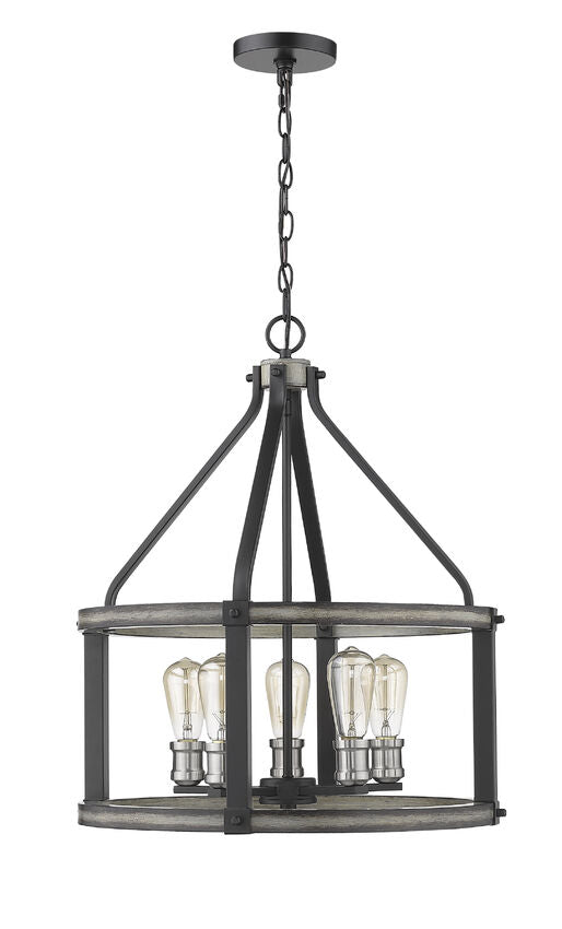 Z-Lite Kirkland 20" 5-Light Ashen Barnboard Steel Pendant Light