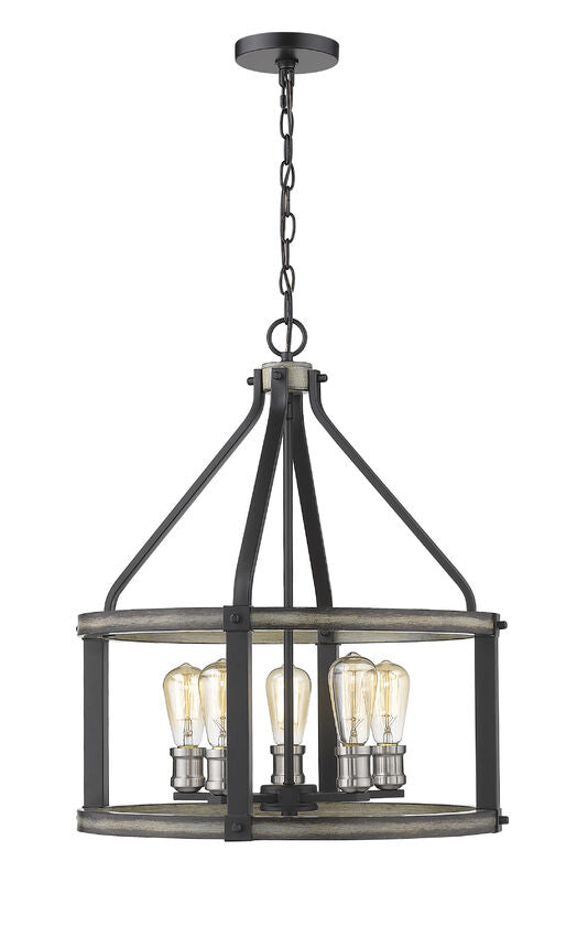 Z-Lite Kirkland 20" 5-Light Ashen Barnboard Steel Pendant Light