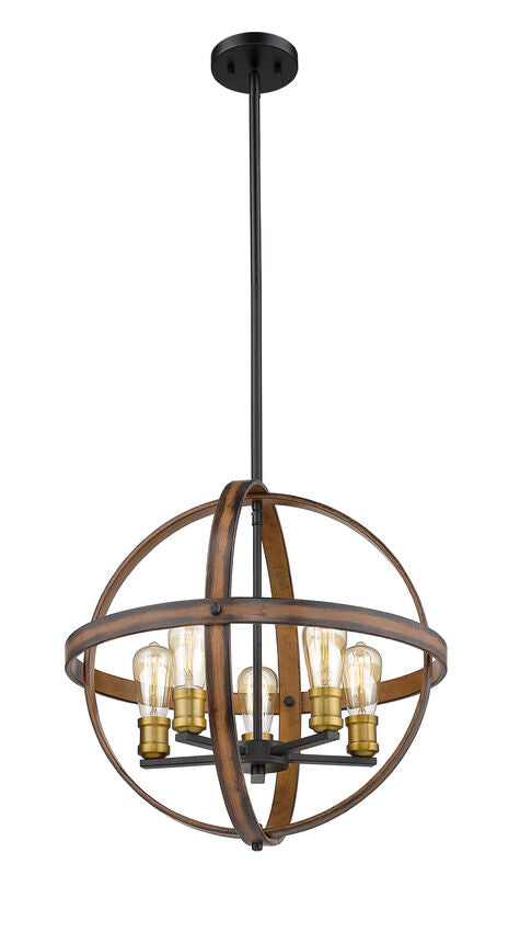 Z-Lite Kirkland 20" 5-Light Rustic Mahogany Geometric Steel Frame Pendant Light