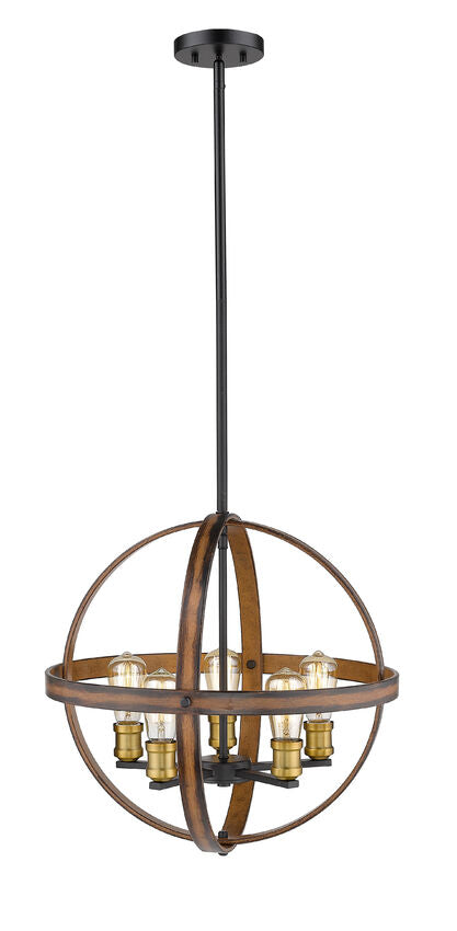 Z-Lite Kirkland 20" 5-Light Rustic Mahogany Geometric Steel Frame Pendant Light