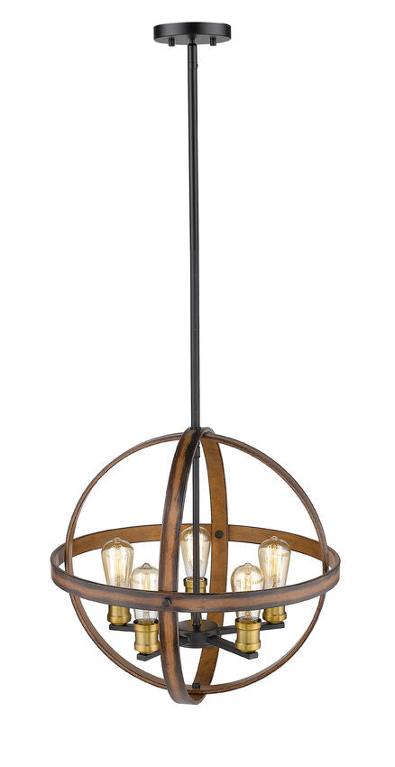 Z-Lite Kirkland 20" 5-Light Rustic Mahogany Geometric Steel Frame Pendant Light