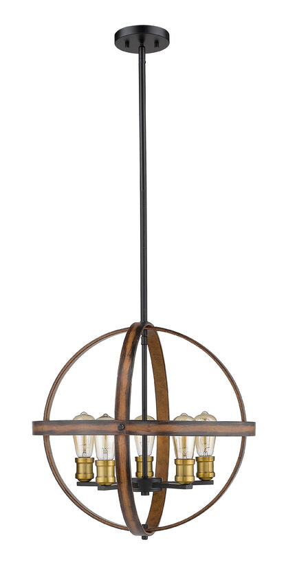 Z-Lite Kirkland 20" 5-Light Rustic Mahogany Geometric Steel Frame Pendant Light
