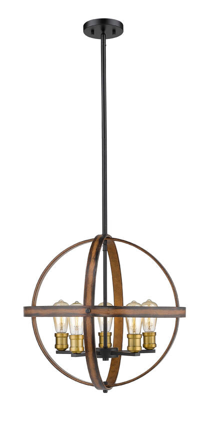 Z-Lite Kirkland 20" 5-Light Rustic Mahogany Geometric Steel Frame Pendant Light