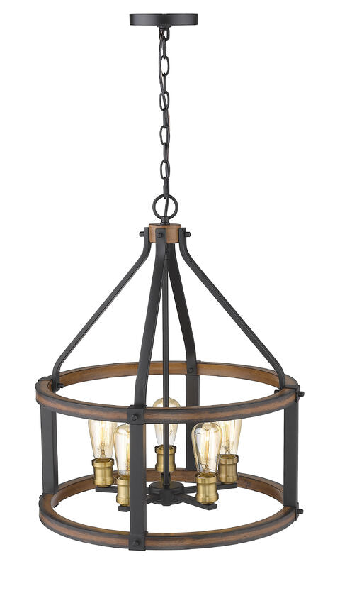 Z-Lite Kirkland 20" 5-Light Rustic Mahogany Steel Pendant Light