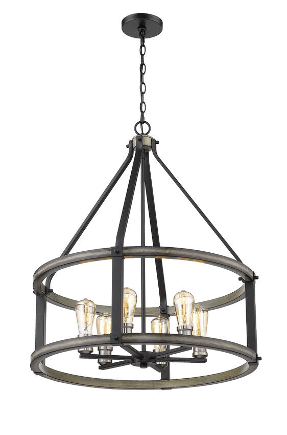 Z-Lite Kirkland 25" 6-Light Ashen Barnboard Steel Pendant Light