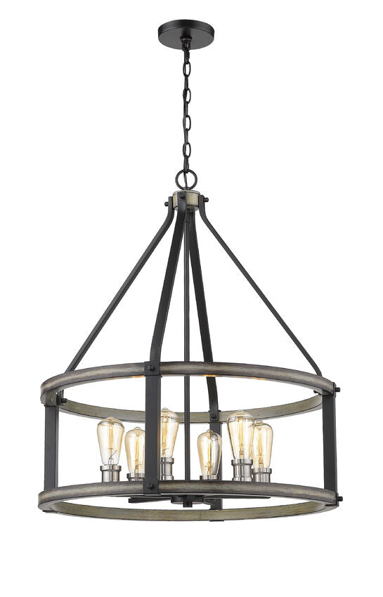 Z-Lite Kirkland 25" 6-Light Ashen Barnboard Steel Pendant Light