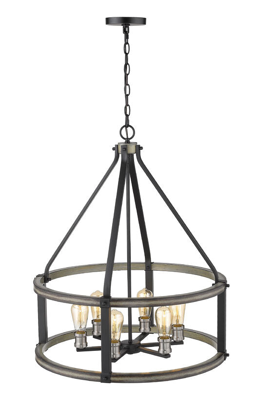 Z-Lite Kirkland 25" 6-Light Ashen Barnboard Steel Pendant Light