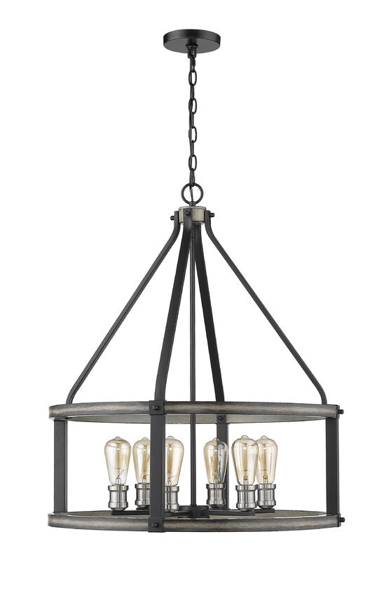 Z-Lite Kirkland 25" 6-Light Ashen Barnboard Steel Pendant Light