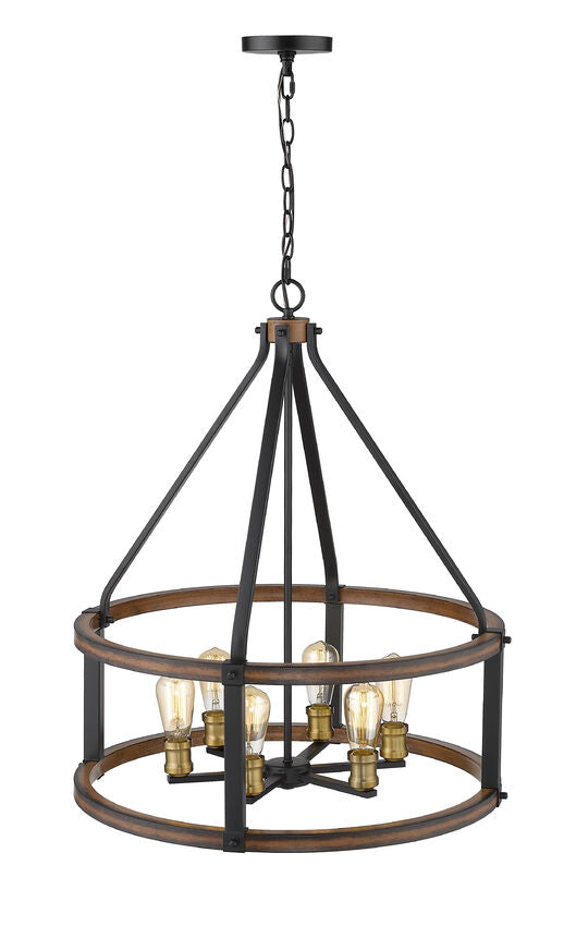 Z-Lite Kirkland 25" 6-Light Rustic Mahogany Steel Pendant Light