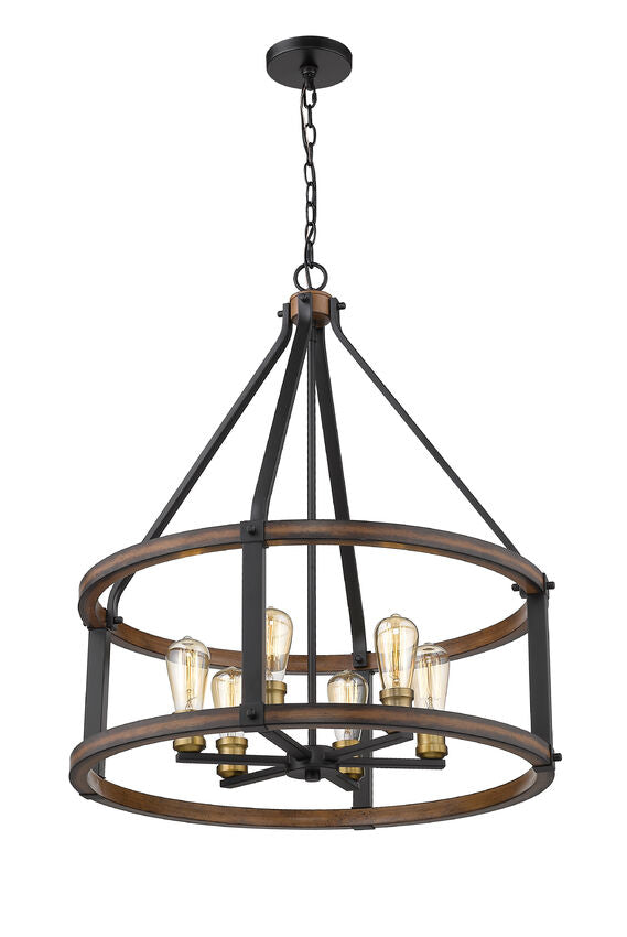 Z-Lite Kirkland 25" 6-Light Rustic Mahogany Steel Pendant Light