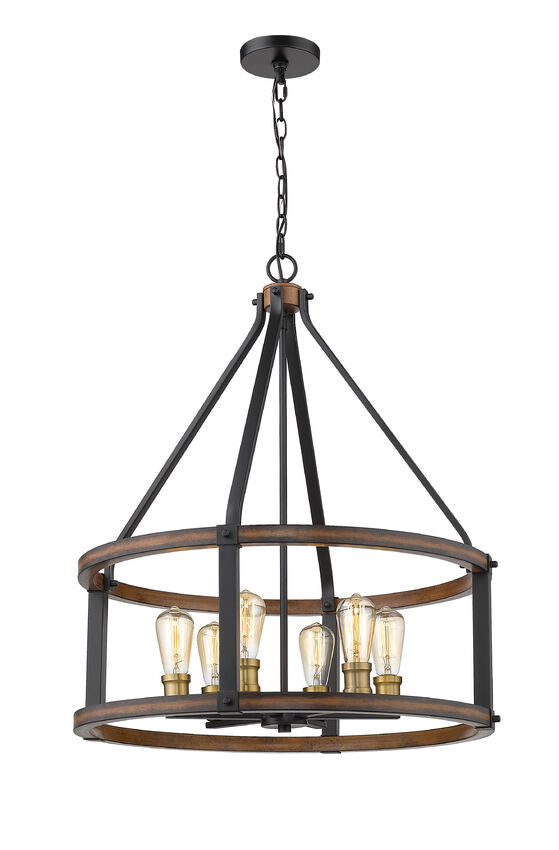 Z-Lite Kirkland 25" 6-Light Rustic Mahogany Steel Pendant Light
