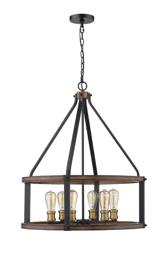 Z-Lite Kirkland 25" 6-Light Rustic Mahogany Steel Pendant Light