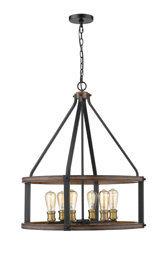 Z-Lite Kirkland 25" 6-Light Rustic Mahogany Steel Pendant Light