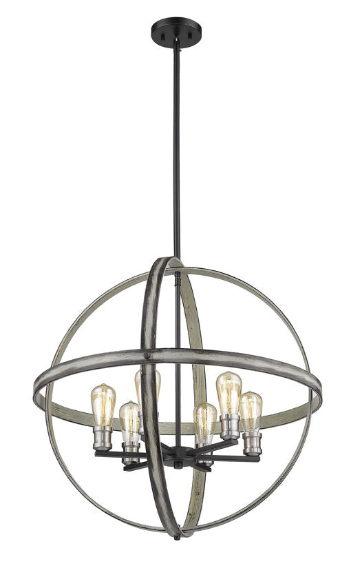 Z-Lite Kirkland 26" 6-Light Ashen Barnboard Steel Pendant Light