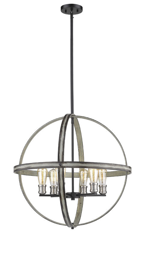 Z-Lite Kirkland 26" 6-Light Ashen Barnboard Steel Pendant Light