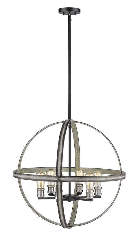 Z-Lite Kirkland 26" 6-Light Ashen Barnboard Steel Pendant Light