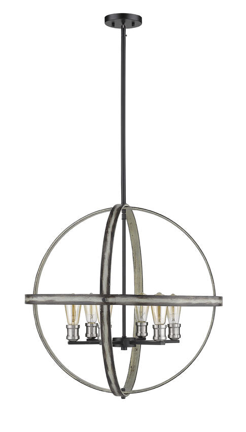 Z-Lite Kirkland 26" 6-Light Ashen Barnboard Steel Pendant Light