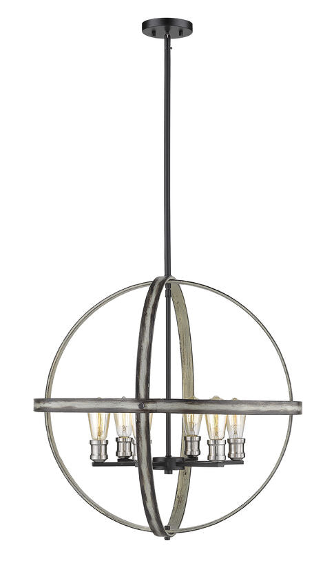Z-Lite Kirkland 26" 6-Light Ashen Barnboard Steel Pendant Light