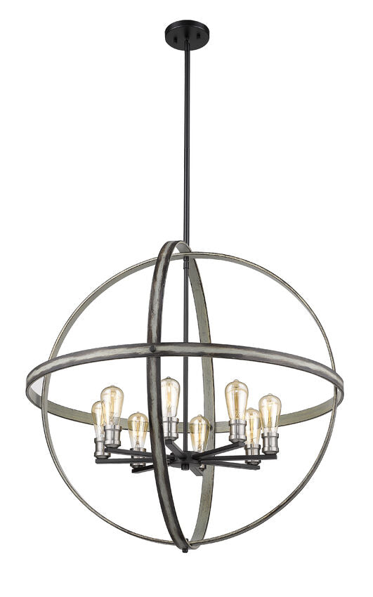 Z-Lite Kirkland 32" 8-Light Ashen Barnboard Steel Pendant Light