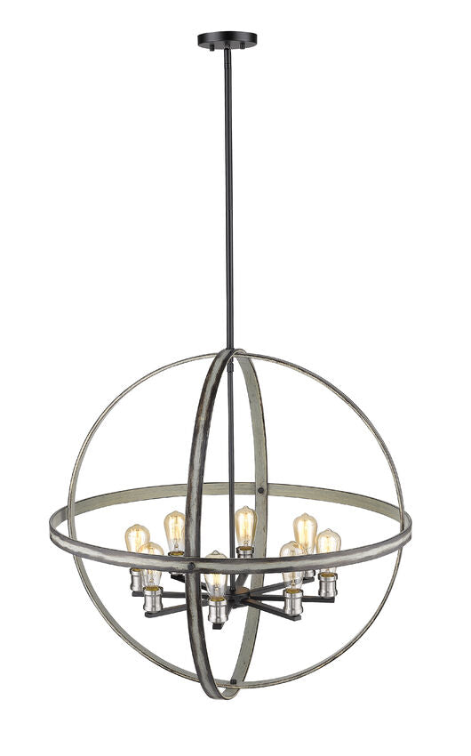 Z-Lite Kirkland 32" 8-Light Ashen Barnboard Steel Pendant Light
