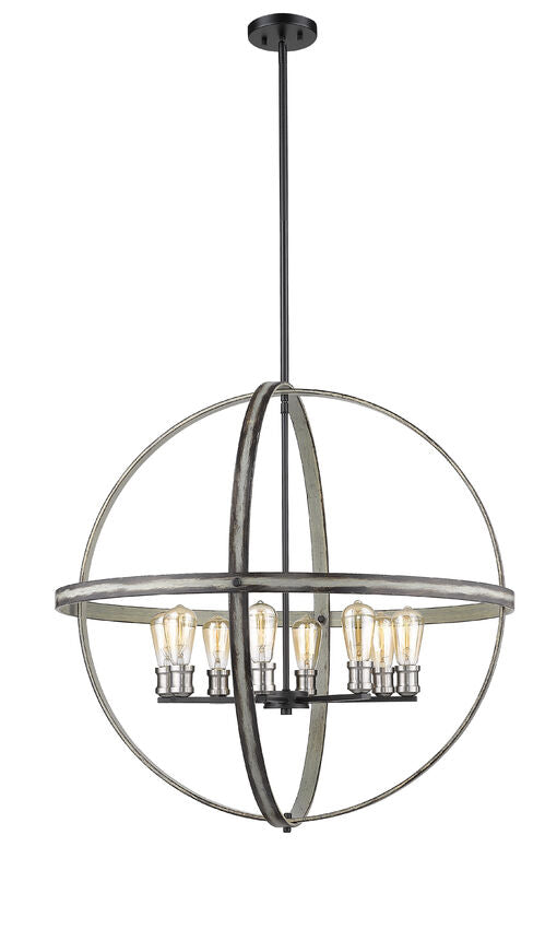 Z-Lite Kirkland 32" 8-Light Ashen Barnboard Steel Pendant Light