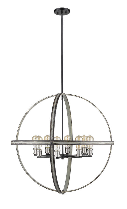 Z-Lite Kirkland 32" 8-Light Ashen Barnboard Steel Pendant Light