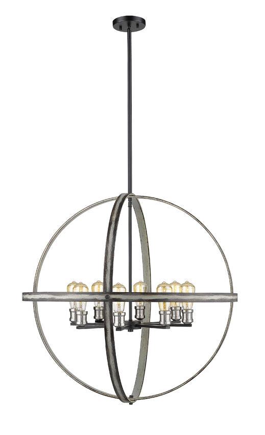 Z-Lite Kirkland 32" 8-Light Ashen Barnboard Steel Pendant Light