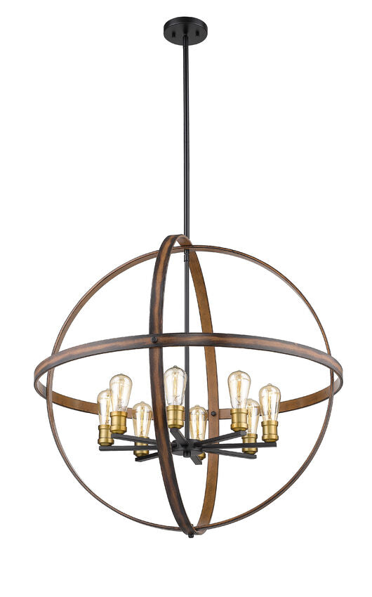 Z-Lite Kirkland 32" 8-Light Rustic Mahogany Steel Pendant Light
