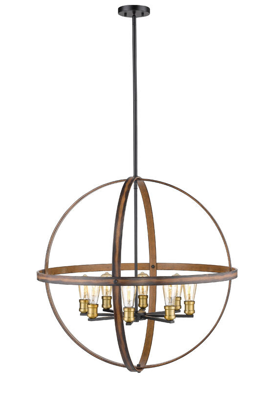 Z-Lite Kirkland 32" 8-Light Rustic Mahogany Steel Pendant Light