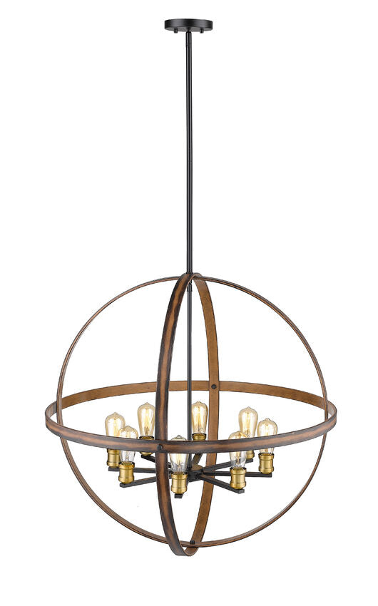 Z-Lite Kirkland 32" 8-Light Rustic Mahogany Steel Pendant Light