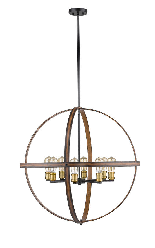 Z-Lite Kirkland 32" 8-Light Rustic Mahogany Steel Pendant Light