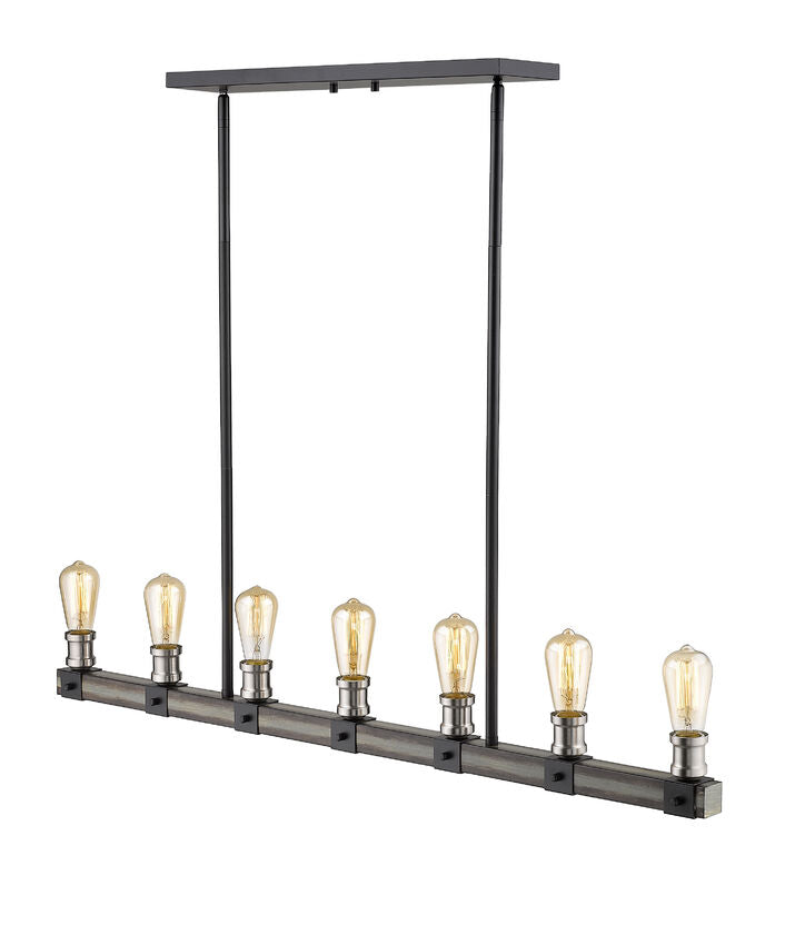Z-Lite Kirkland 5" 7-Light Ashen Barnboard Steel Island Light