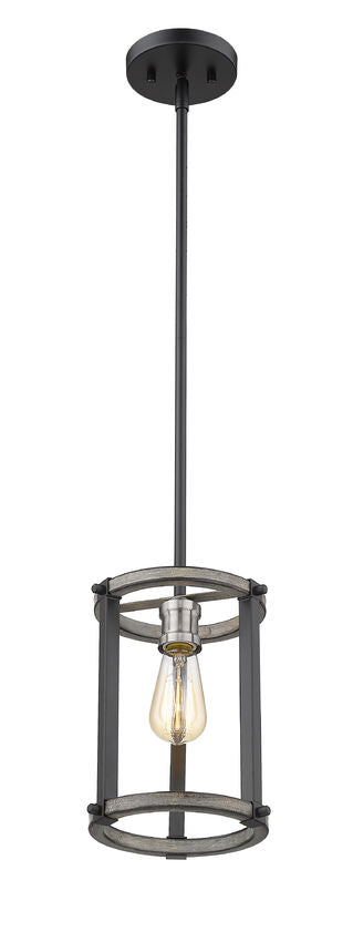 Z-Lite Kirkland 7" 1-Light Ashen Barnboard Steel Open Frame Mini Pendant Light