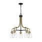 Z-Lite Kraken 25" 5-Light Matte Black and Olde Brass Chandelier With Clear Glass Shade