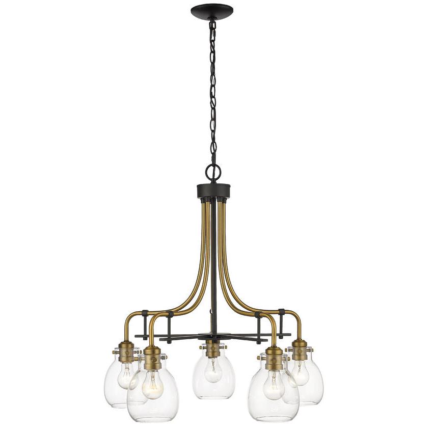 Z-Lite Kraken 25" 5-Light Matte Black and Olde Brass Chandelier With Clear Glass Shade