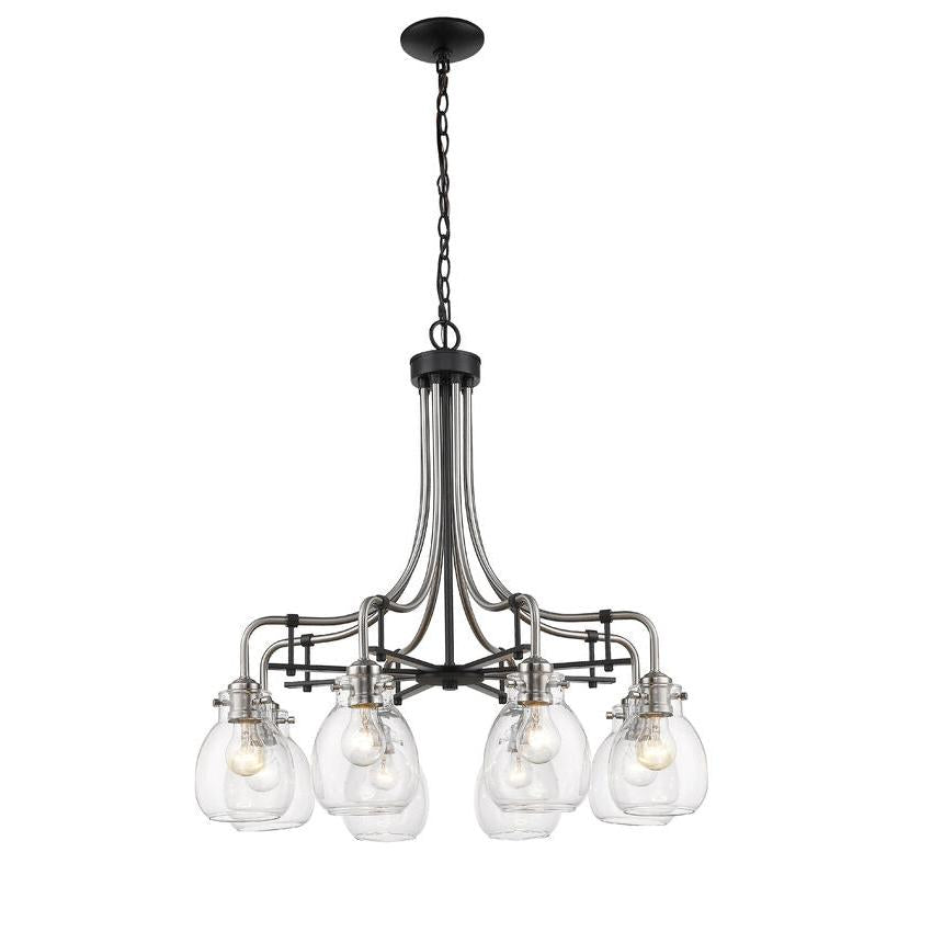 Z-Lite Kraken 28" 8-Light Matte Black and Brushed Nickel Chandelier With Clear Glass Shade