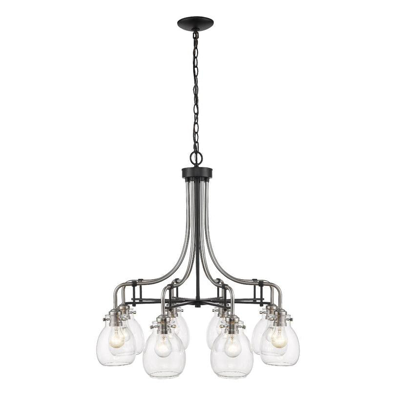 Z-Lite Kraken 28" 8-Light Matte Black and Brushed Nickel Chandelier With Clear Glass Shade